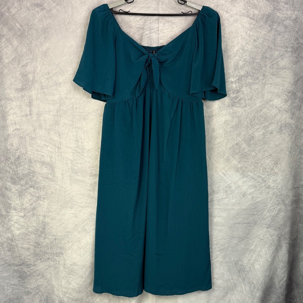 NWT Pretty Garden Maxi Dress Sz XXL Teal Smocked Flutter Milkmaid coquette